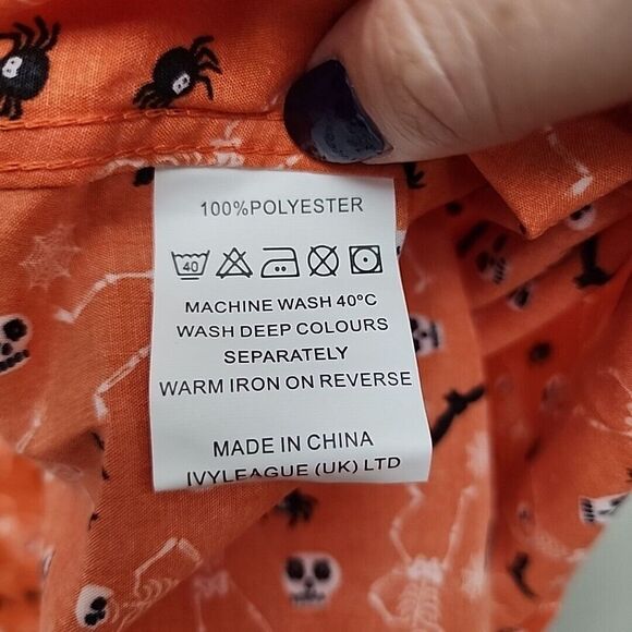 Simon Banks Mens Size Medium Long Sleeve Button Up Orange Halloween Skulls bats - Picture 4 of 5